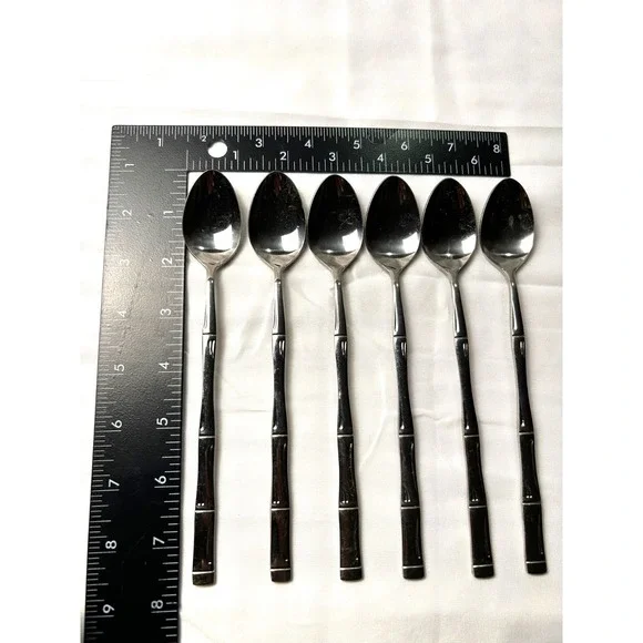 Stainless Steel Spoons W/Bamboo Design Set of 6 Japan Elegant Timeless Modern - Picture 9 of 11